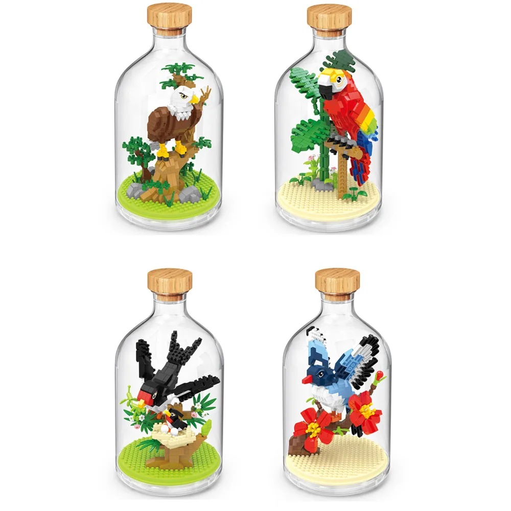 Bald Eagle Parrot Swallow Magpie Micro Diamond Block Birds In A Bottle Construction Bricks Model Educational Toys Nanobricks