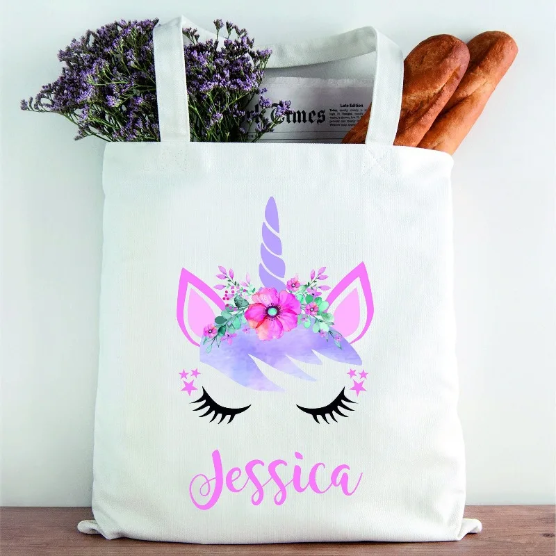 يونيكورن حمل حقيبة الوردي الأرجواني الأزهار طباعة حقيبة قماش قنب المرأة التسوق اليومي فئة العمل التدريس حقيبة قماش قنب حقيبة الطريق على المدى القصير #2