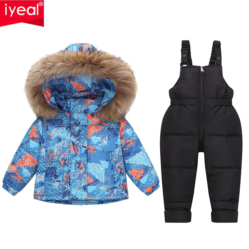 

IYEAL Winter Boys Girl Down Jacket New Baby Snowsuit Overalls for Kids Toddler Jumpsuit Coat Children's Clothing Set 2Pcs