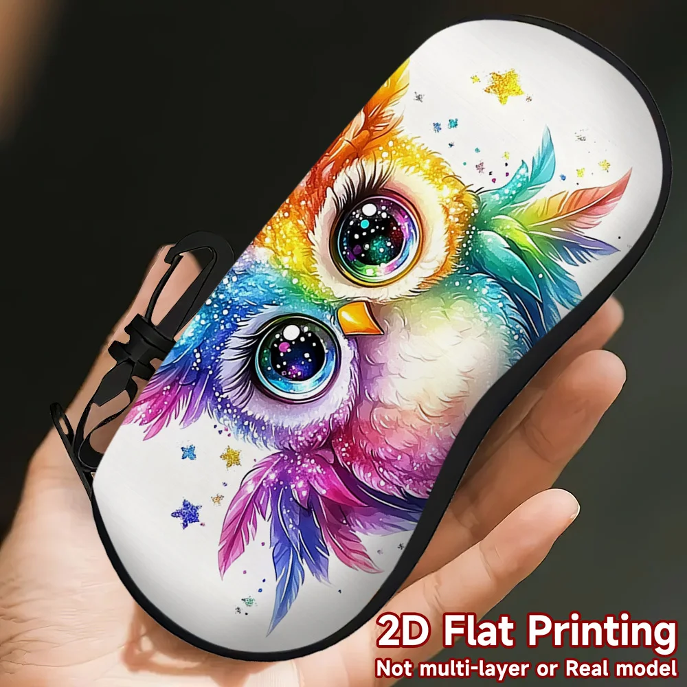1pc 2D FLAT PRINTING Rainbow Jewel Owl Printed Glasses Case Durable Dustproof Storage Box with Vibrant 2D Flat Design