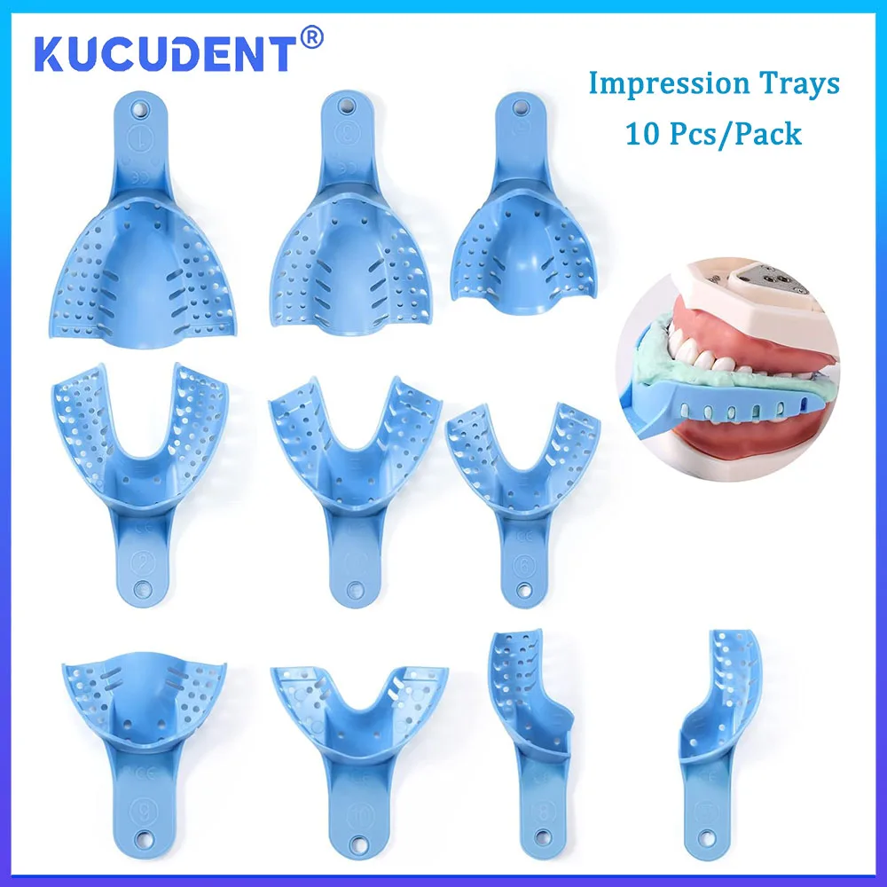 KUCUDENT 10 Pcs Dental Impression Trays Perforated Disposable Plastic Teeth Holder 121°C Autoclave Dentist Lab Materials