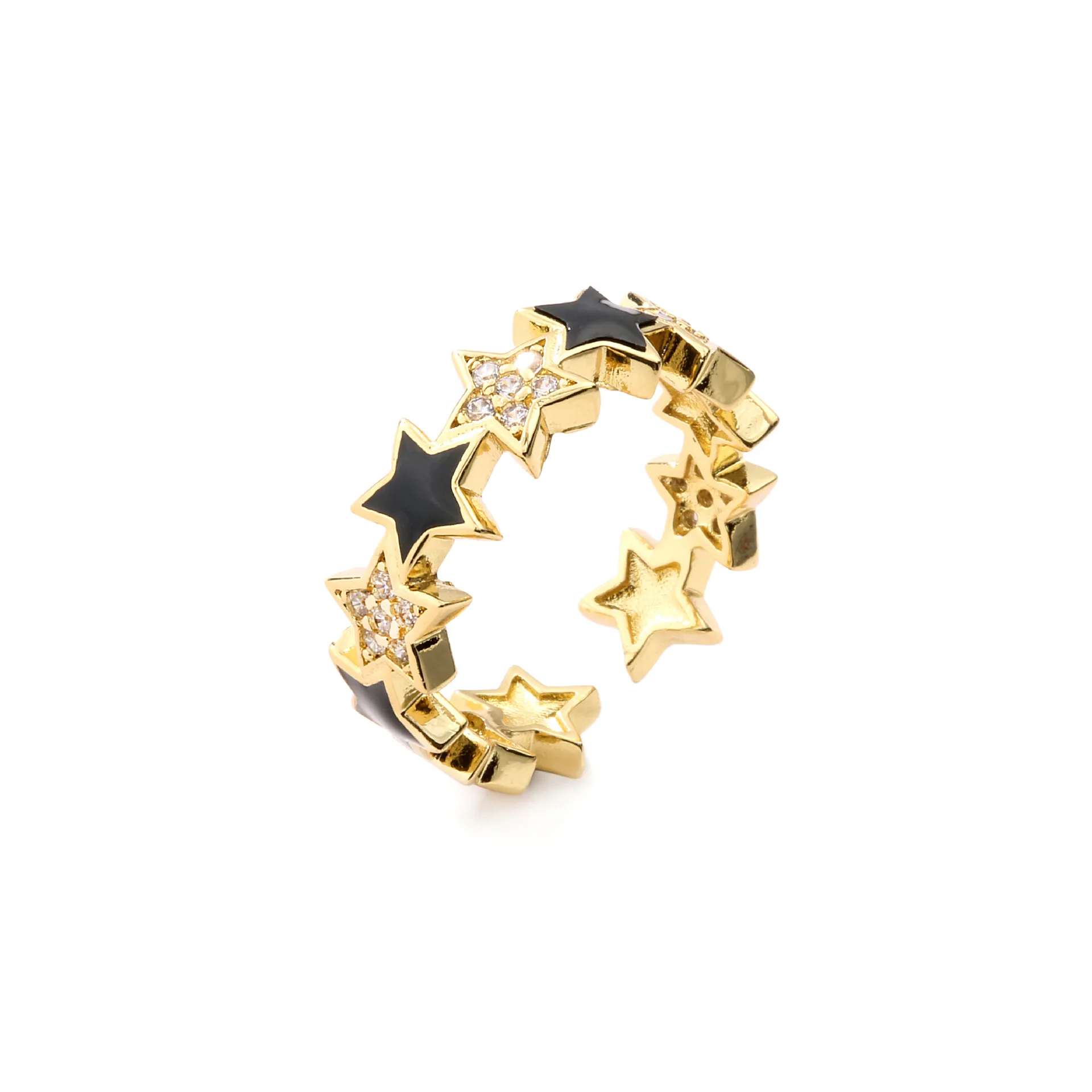 

New Ring Women's 18k Gold Plated Crystal Zircon Colorful Enamel Star Splice Adjustable Fashion Jewelry Lovers' Gift