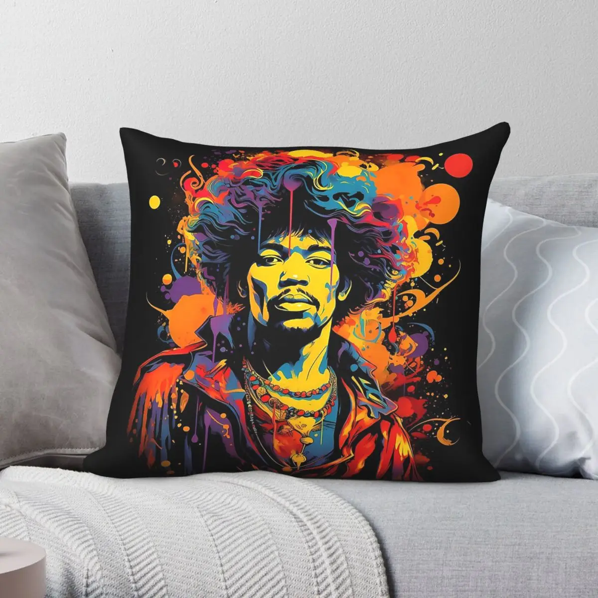 Jimi Hendrix Guitar God Square Pillowcase Polyester Linen Velvet Pattern Zip Decorative Pillow Case Room Cushion Cover