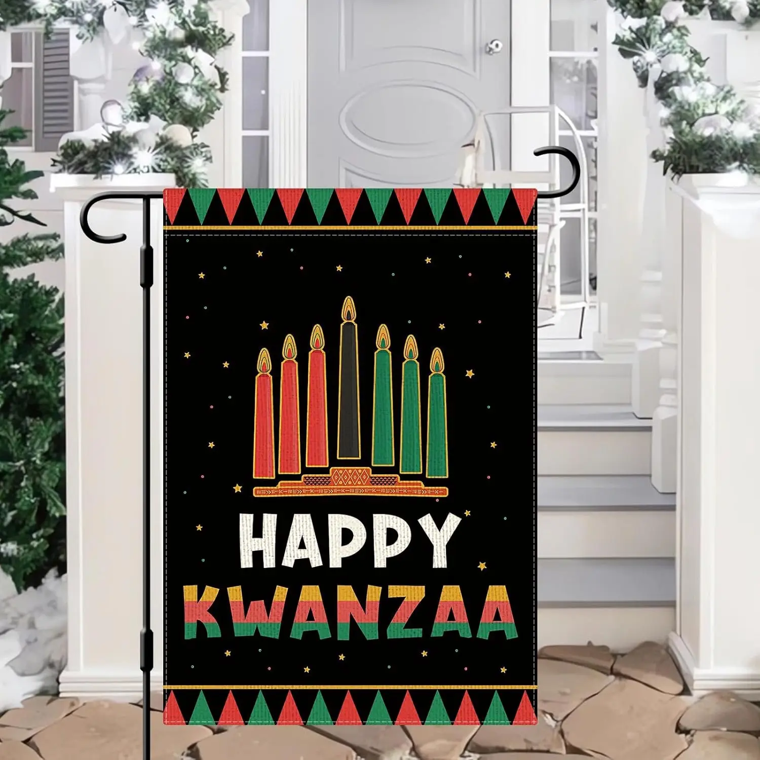 DLZDN Happy Kwanzaa Garden Flag 12×18 Inch Double Sided Vertical Kinara Candles Celebrates African Americans Heritage Farmhouse