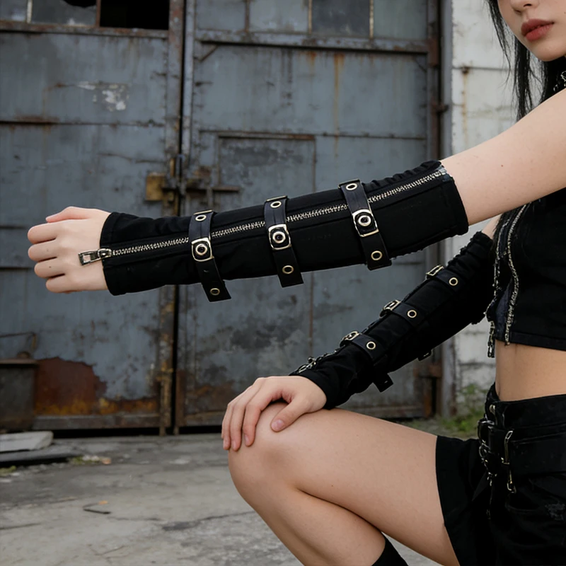 women-cool-punk-arm-warmer-hip-hop-party-dance-black-sleeve-cover-zipper-adjustable-strap-ninja-long-outsleeves-2026-spring
