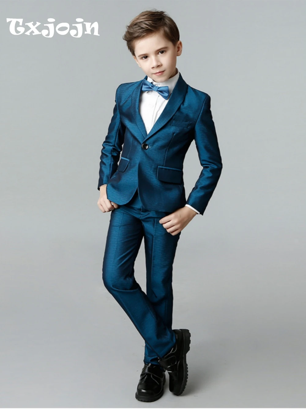 

Txjojn 2026 Newest Boys Slim Fit Suits 4 Pieces Performance Wear Elegant Shawl Lapel Kids Suit Set Banquet Party Outfit