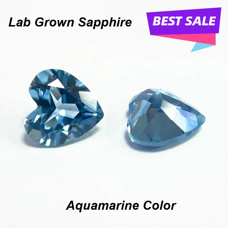 

Lab Grown Sapphire Aquamarine Color Round Oval Asscher Emerald Heart Shape Pear Shape Naked Gemstone Selectable Certificate