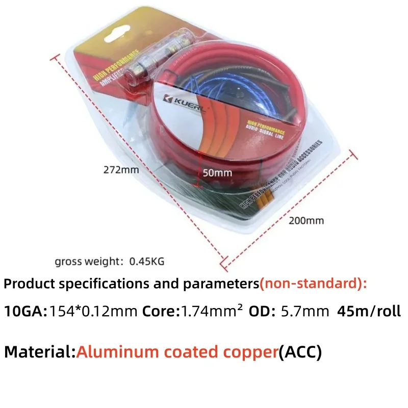 10GA Power Cable 4.5m Amplifier Wiring 60Amp Fuse Holder Set Amplifier Installation Cable Car Audio Wire Copper Clad Aluminum