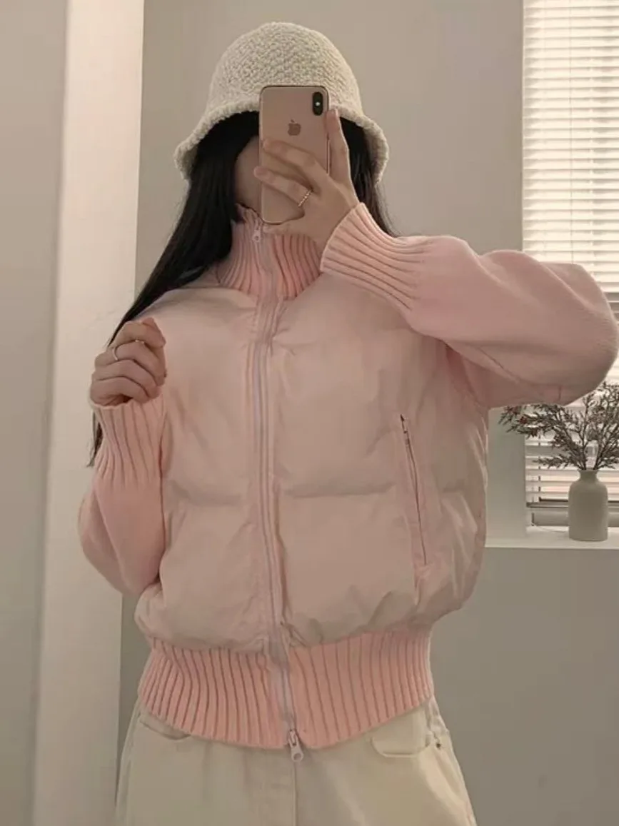 

Корейский вязаный лоскутный хлопковый жакет, женский осенне-зимний новый поступление, высокое качество, маленький дух, длинный свеч...