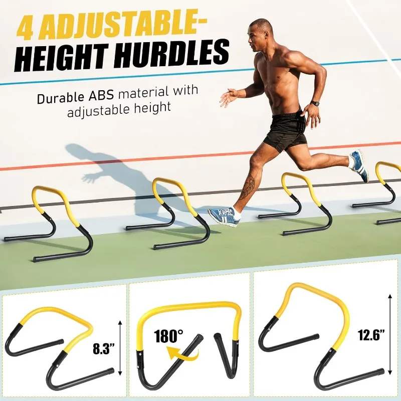 Agility Speed Training Equipment Set - 20ft Speed Ladder, 12 Cones, 4 Adjustable Hurdles