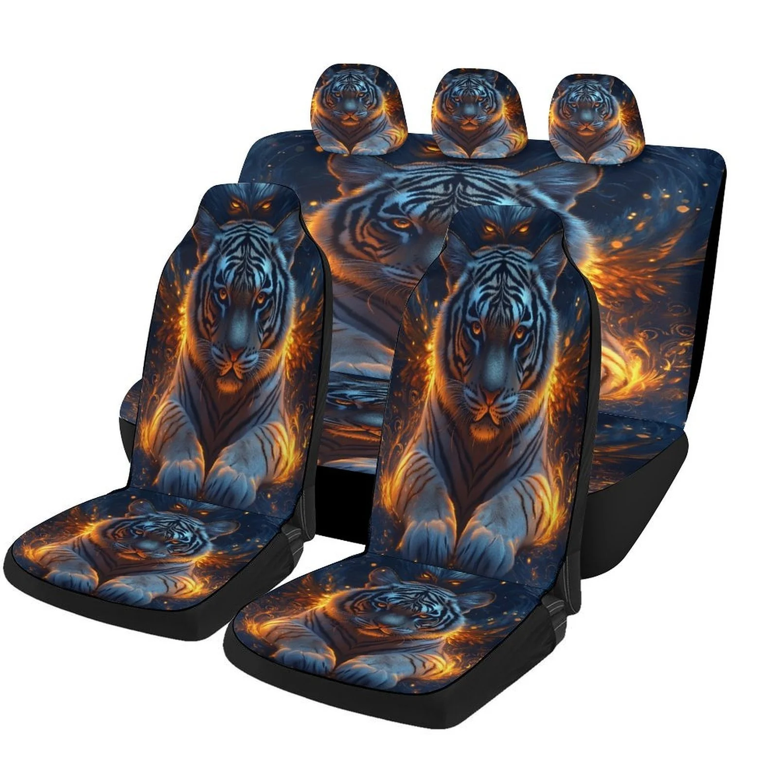 Tiger Flame Art Designed Car Seat Cover Set For Most Cars, High-quality Comfortable Car Seat Protector Covers Full Set, Car Sea