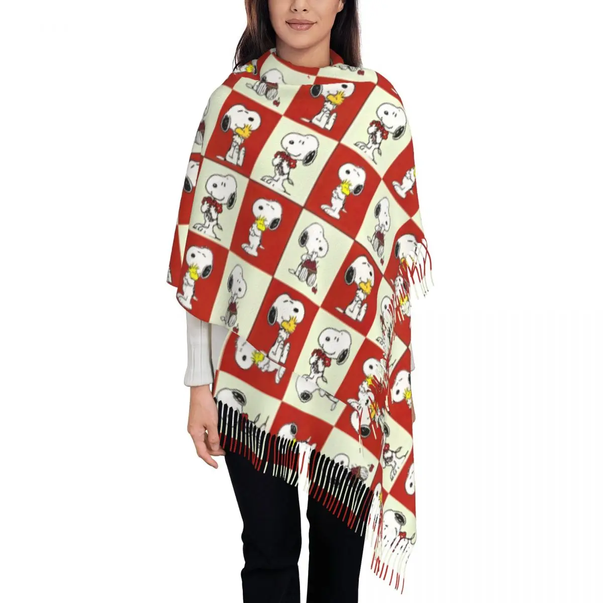 Womens Tassel Scarf Snoopys Woodstock Long Super Soft Shawl Wrap Cartoon Daily Wear Cashmere Scarf