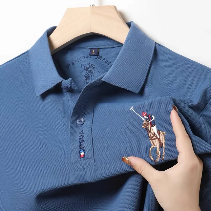 

2025 Classic Fashion Breathable T-shirt Casual Paul Embroidered Short Sleeve Cotton Collar Shirt Luxury Men's Top Summer Style