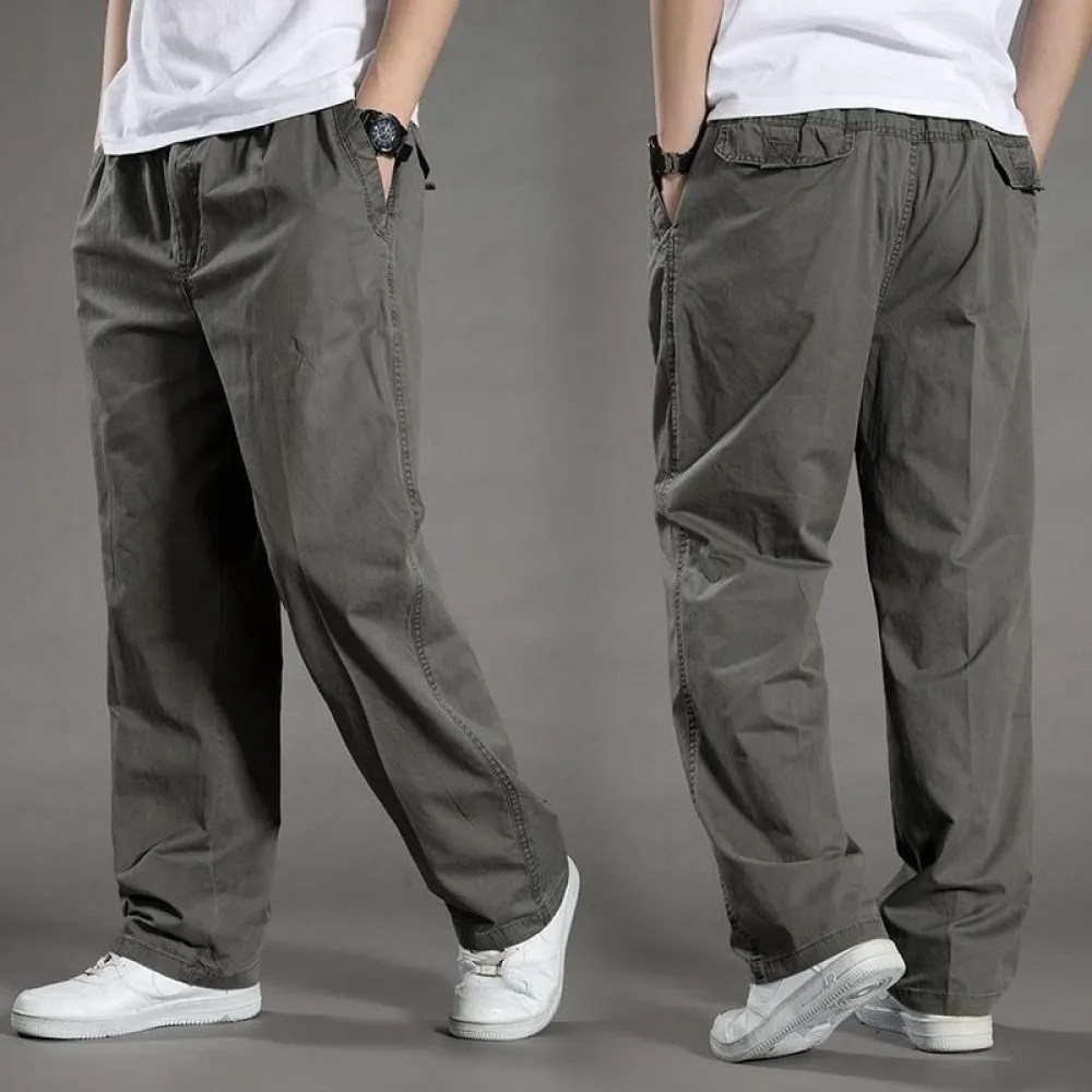 Mens Casual Workwear Cargo Pants Loose Straight Leg Trousers Multi Pocket Tactical Outdoor Breathable Cotton Summer Apparel