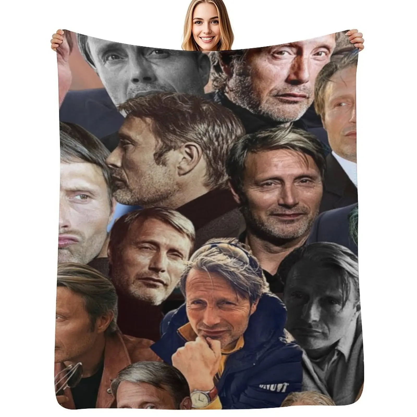 

mads mikkelsen photo collage Throw Blanket Cozy Warm Blanket for Bed Room Decor