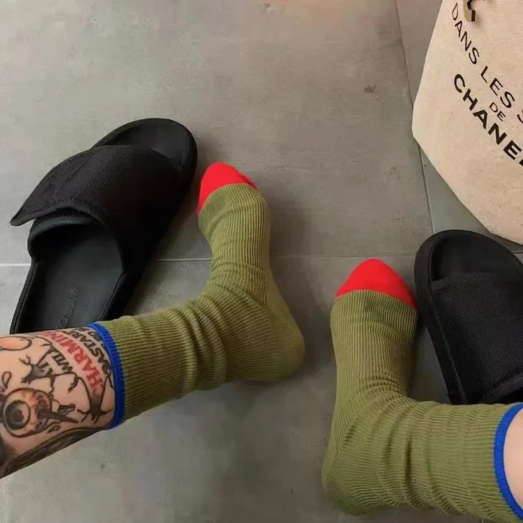 

Vintage Double-Needle Color Blocking Socks Versatile Trendy Modern Socks for Men and Women Spring Autumn Colorful Sock Носки