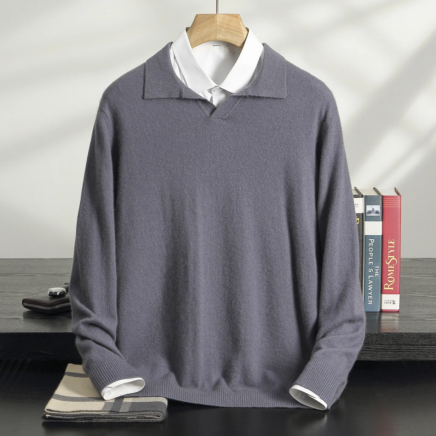 Jersey de manga larga con cuello en V para hombre, 100% de Cachemira, suéter de negocios a la moda, informal, cómodo, de punto suave, para otoño e invierno