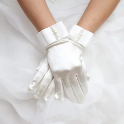 Guanti da dito in raso di etichetta da sposa accessori per abiti da sposa guanti di perle per foto guanti da sposa da studio