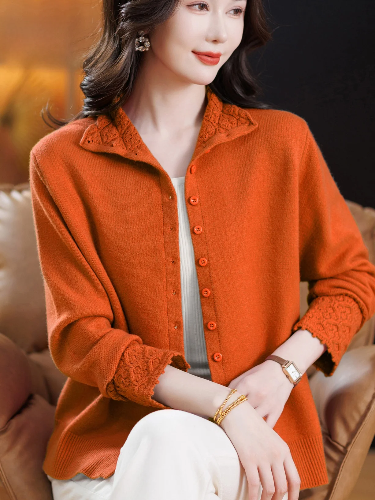 

New Midlife Knitted Open Cardigan Women's Spring Autumn Button Sweater Outerwear Loose Top Faionable Mom Clothes