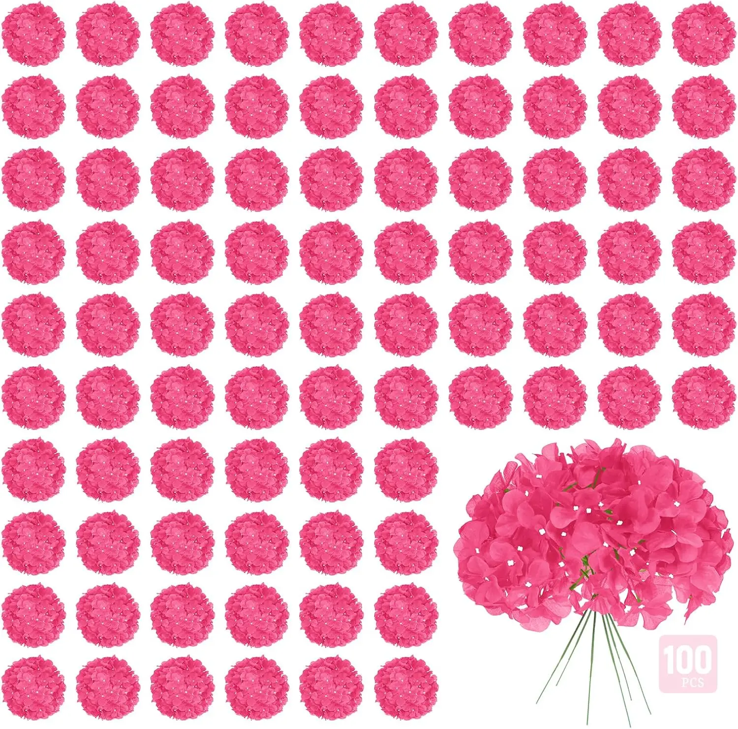 

100Pcs Hydrangeas Artificial Flowers,Rose Red Silk Fake Hydrangeas Flowers Heads with Stems,Full Hydrangeas Flowers for