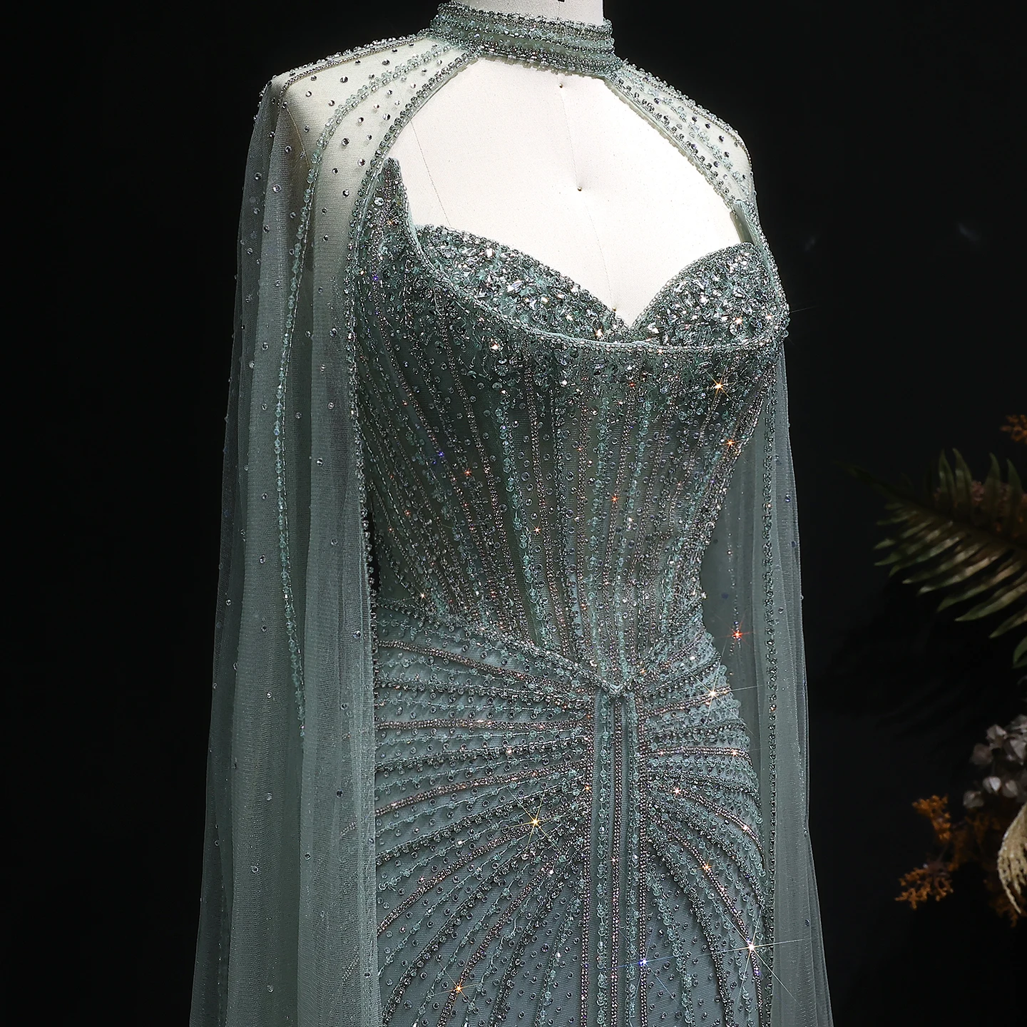 Sharon Said Luxuriöses Weinrotes Abendkleid mit Cape-Ärmeln, Lang, Rosa, für Damen, Hochzeit, Party, Ballkleider, Arabisch, SS156, Maßanfertigung – Detail 9
