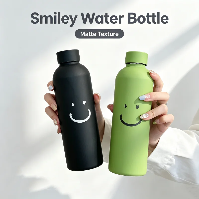500ml Simple Smile Portable Thermos for Couples, Large Capacity Lightweight Carrying, High Aesthetic Stainless Steel Kettle