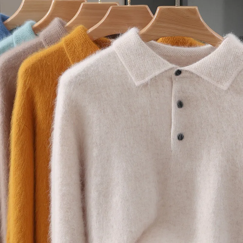 

Осень и зима, новый свитер из 100% норки и кашемира, вязаный джемпер, модная одежда, мужская футболка с длинным рукавом, однотонный свободный мужской пуловер