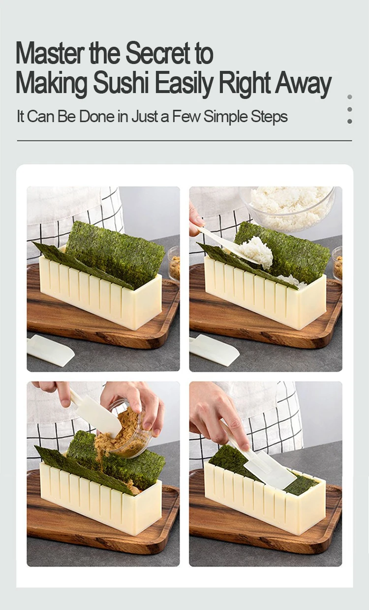 Machen Sie Sushi-Maschine, Schneider, Sushi-Maker, Kimbap, Sushi-Rollen-Form, rund, quadratisch, herzförmig, Onigiri-Formen, Reisbälle – Detail 6