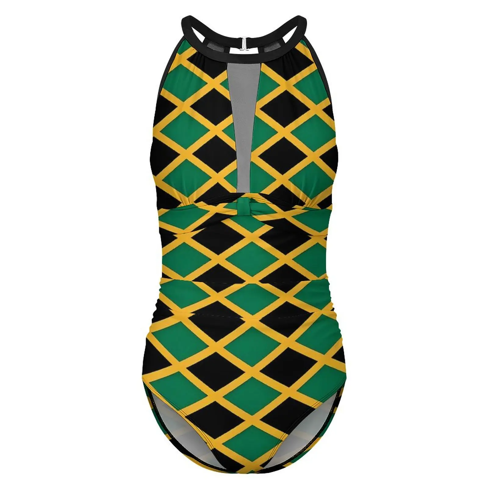 Jamaican Flag Swimsuit Sexy Yellow And Green One Piece Swimwear Push Up Swimsuits Fantasy Sport Beach Wear image 3