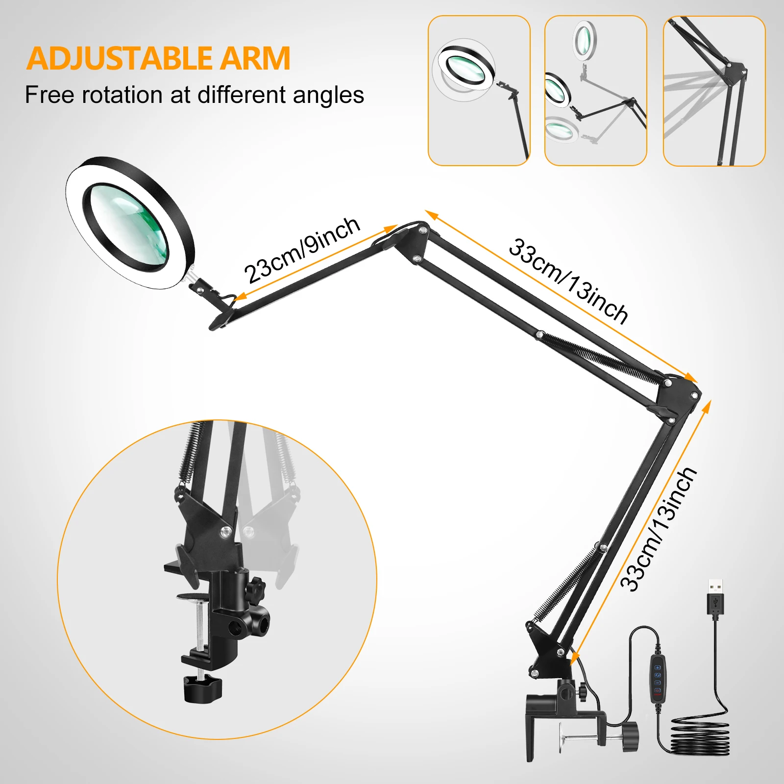 Toolour USB 5X Magnifier with LED Light Third Hand Soldering Tool Soldering Helping Hand Reading Magnifying Glasses Table Lamp