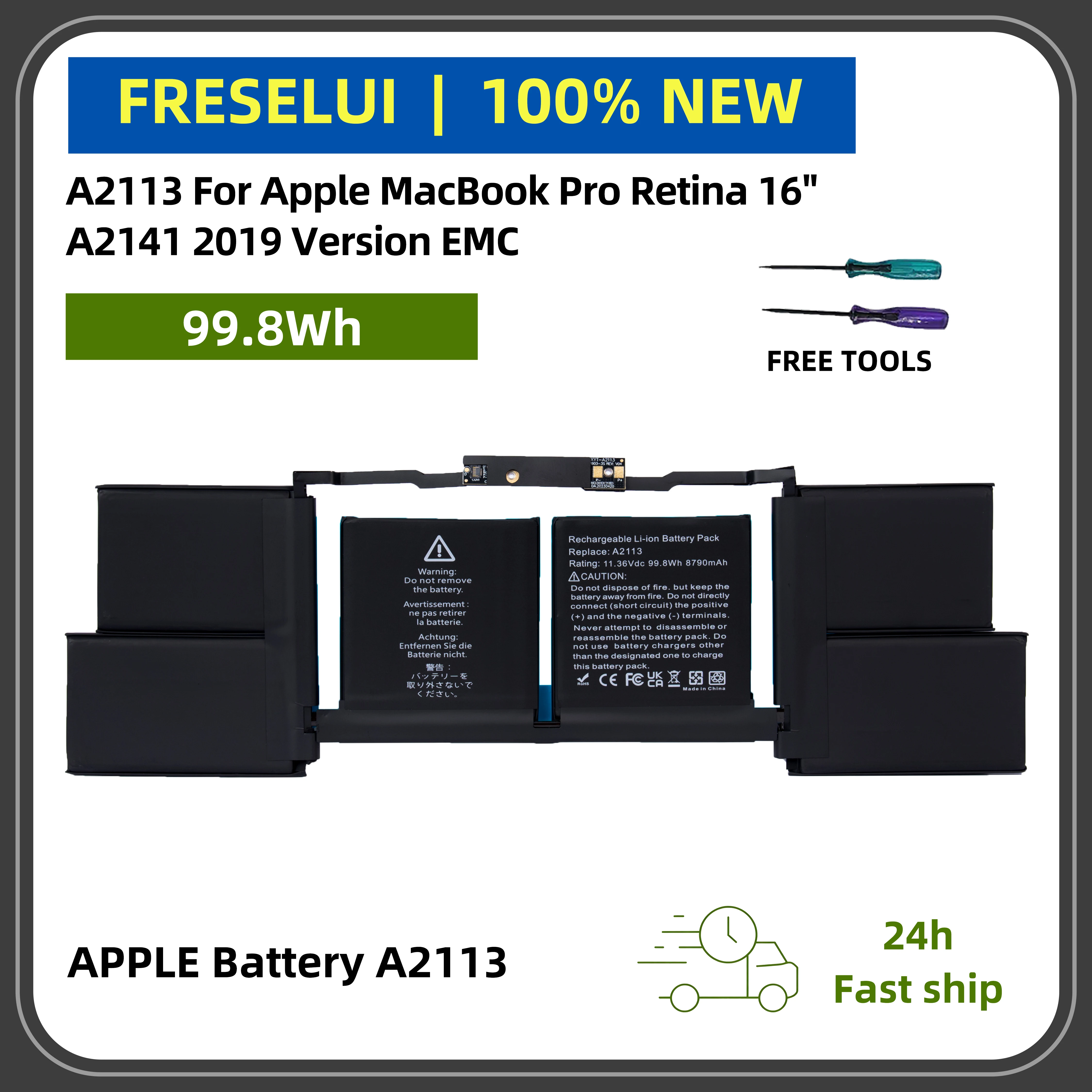 

FRLESUI A2113 High-Performance Battery for MacBook Pro Retina 16" A2141 2019 Version EMC Long-Lasting & Safe +2-Year Warranty