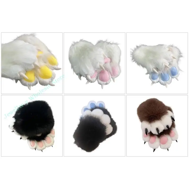 

R7UF перчатки с кошачьими когтями Therians Paws Furry Fursuit Paws Хэллоуин Косплей Костюм