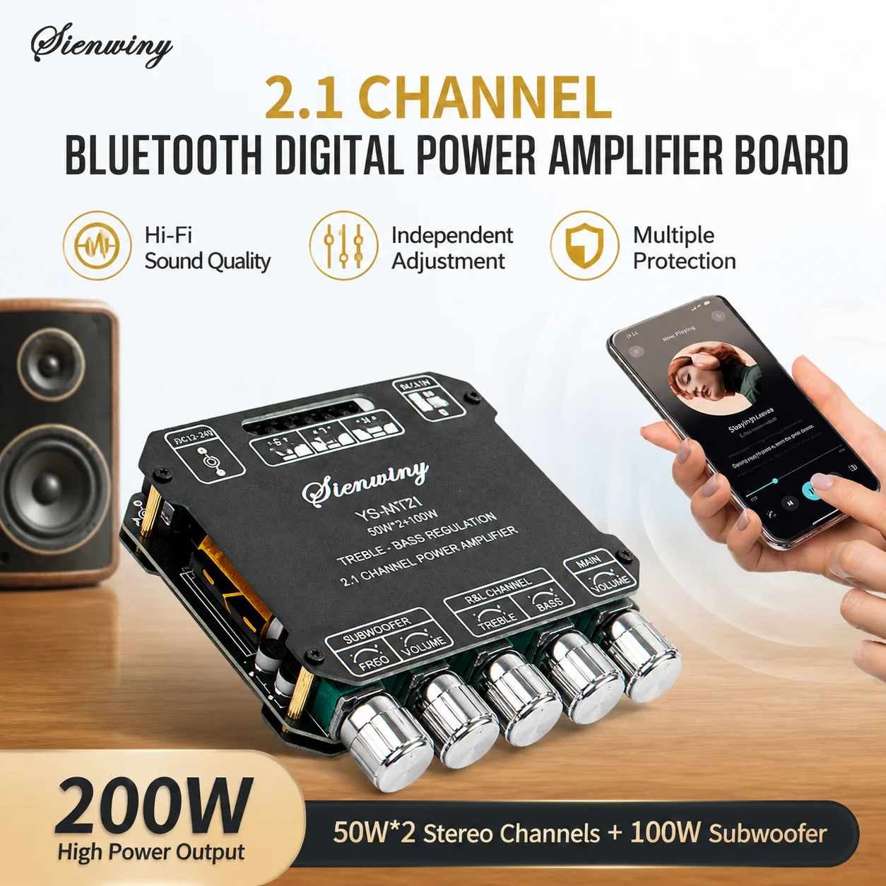 BT5.0 2.1CH Digitaler Verstärker-Board 100W*2+100W Subwoofer Stereo-Verstärker mit Höhen- und Bassregelung AUX 12/24V DIY Heimlautsprecher-Modul