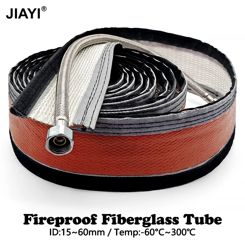 1M Silicone Coated Insulation Heat Shielded Fiberglass Thicken Fire Retardant Casing Pipe Heat Protection Fireproof Sleeveing