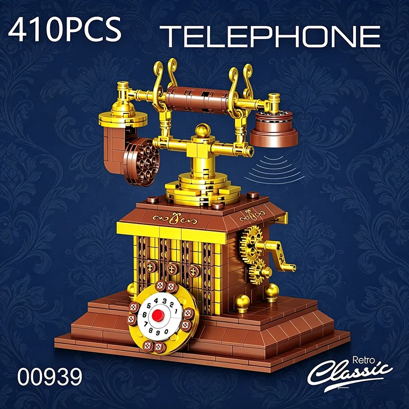410PCS Retro Telephone Assembled Building Blocks Classic Desktop Decoration Vintage Phone Bricks Educational Toys Holiday Gifts