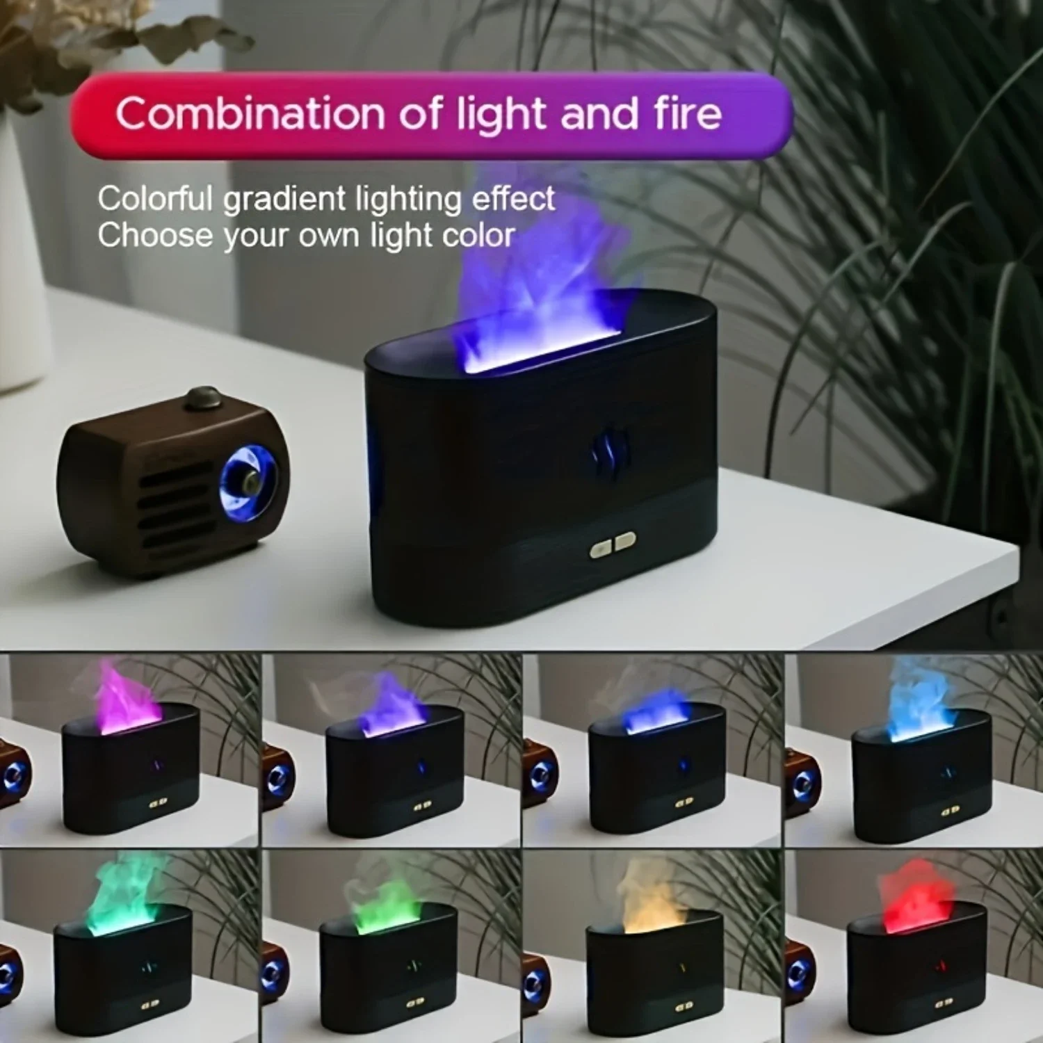 1pcs Creative Simulation Flame Aromatherapy Machine,  Mini Smart Essential Oil Desktop Silent Ultrasonic Flame Humidifier