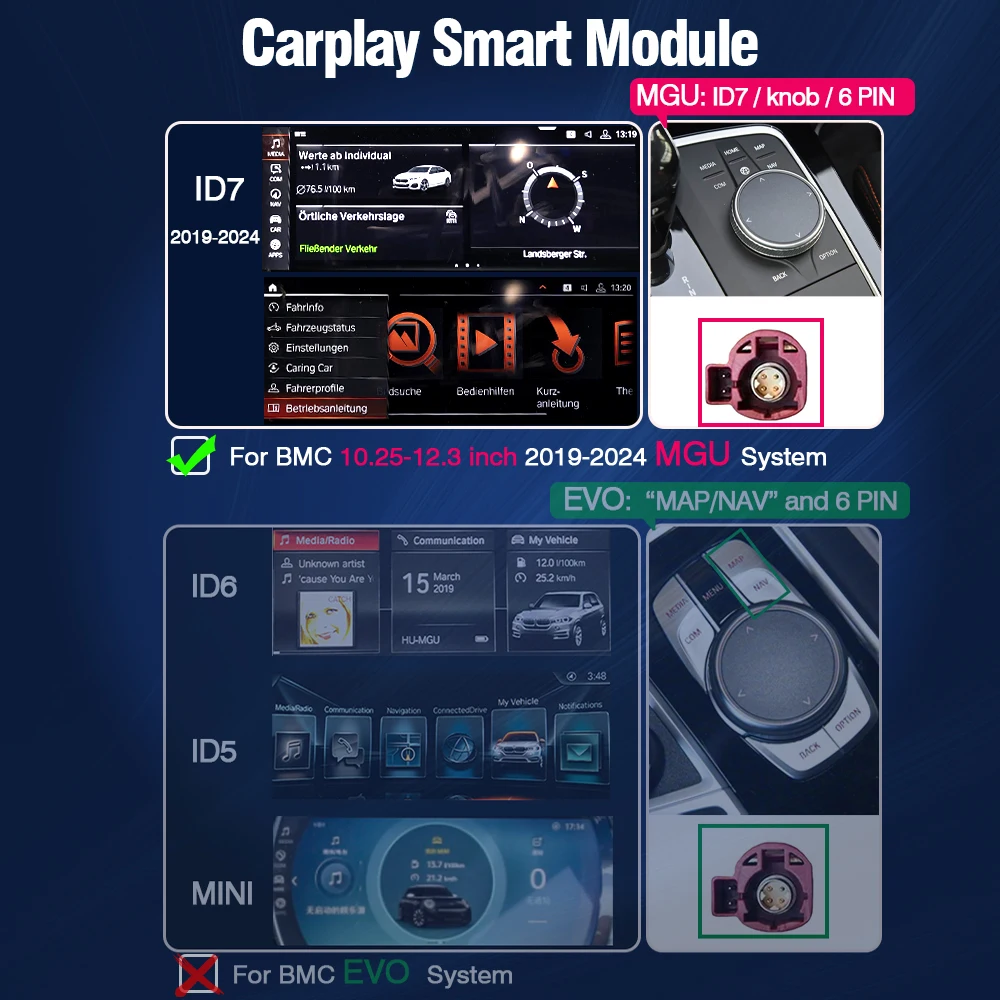 AUTOTOP Draadloze CarPlay Decoder voor BMW MGU 1 2 3 5 6 7 8 Serie F40 G20 G21 G01 G97 G30 G31 2018-2024 Android Auto Automodule
