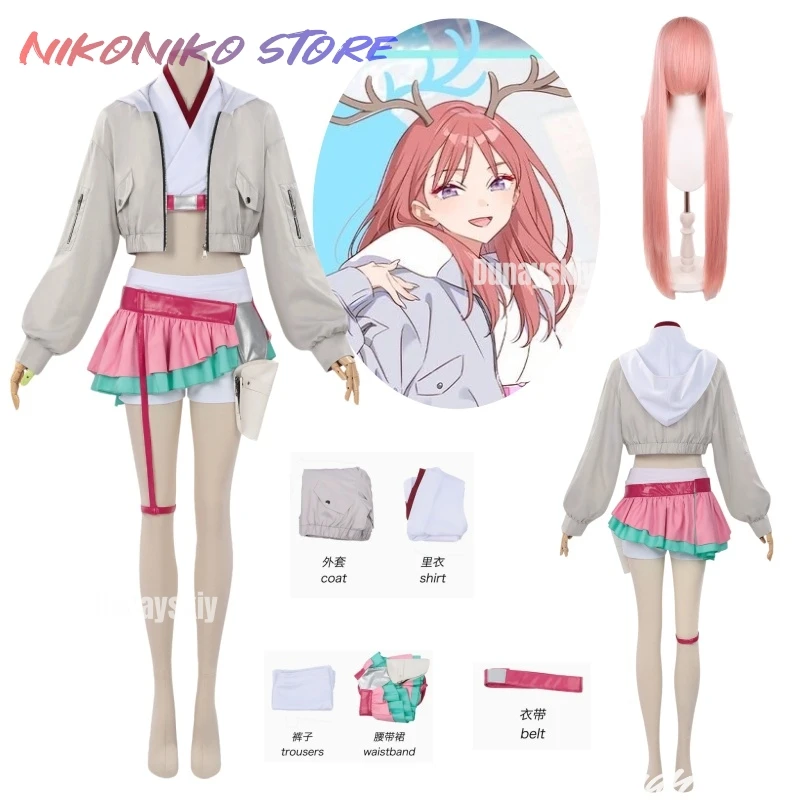

Anime Costume Hyperdimension Kaguya Aya Axis Ash Cosplay Outfit Modern Kimono Style Crop Jacket Layered Skirt Set Performance