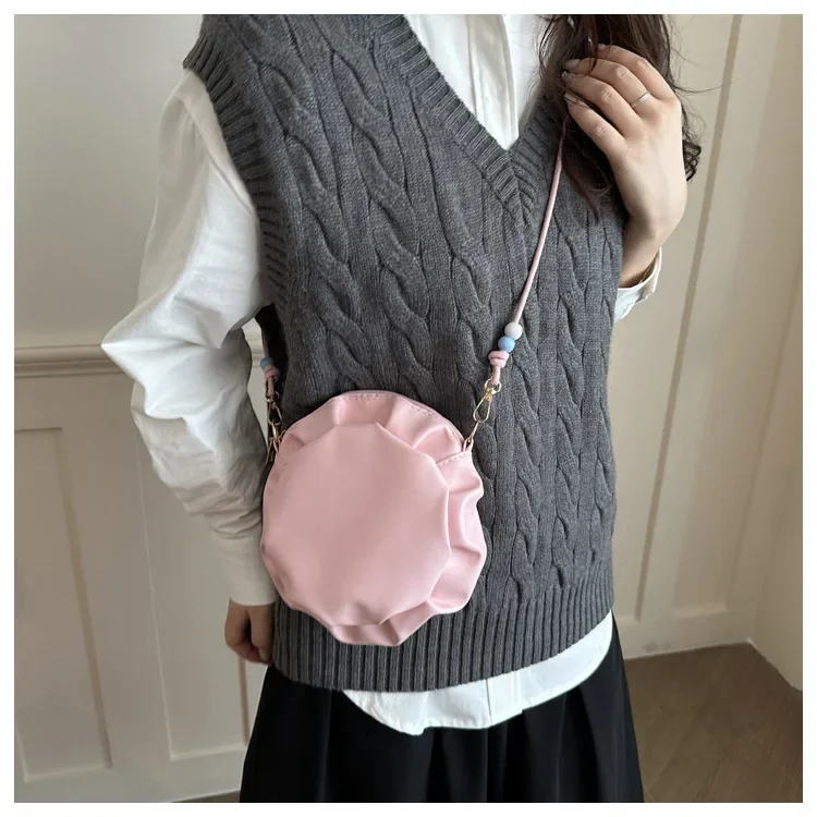 Damentasche, neue trendige High-End-Ketten-Umhängetasche, süße Mädchen-Plissee-Kleinerunde-Tasche – Detail 8
