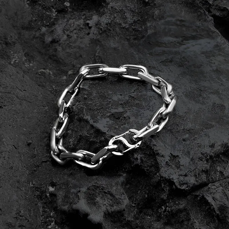 Unisex 8mm Width Solid Titanium Four-Sided Chain Necklace & Bracelets Fade-Resistant Anti-Allergic Retro Punk Ti Metal Necklaces