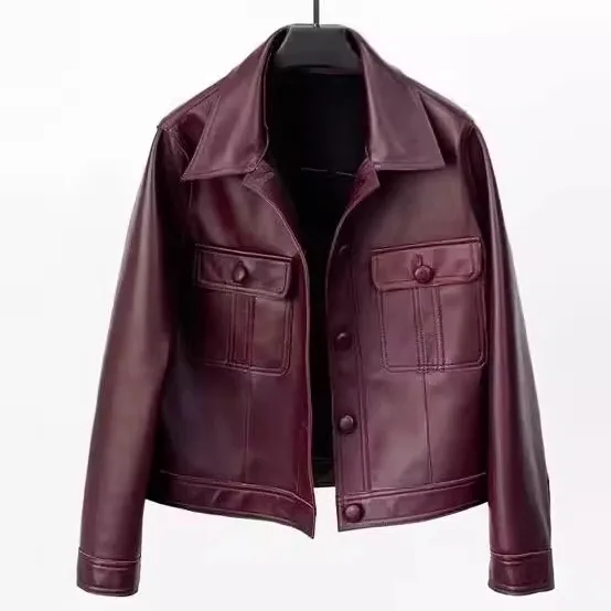   เสื้อแจ็คเก็ตหนังแฟชั่นสำหรับผู้หญิง แขนยาว สไตล์ลำลอง ทรงเข้ารูป ใส่ได้ทั้งฤดูใบไม้ผลิและฤดูใบไม้ร่วง ทรงหลวม