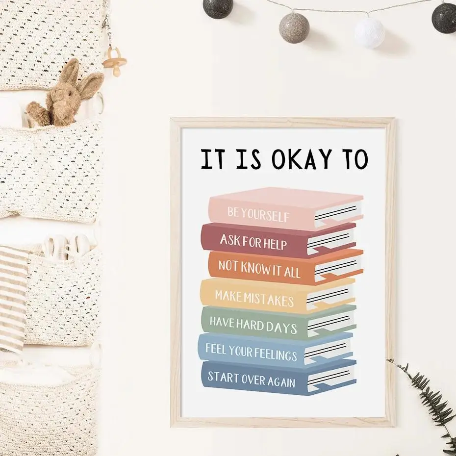 Boho It Is OK to Feel Educational Poster Wall Art Canvas Print  Inspirational Kids Room  Classroom Decor Motivational Quote Pain