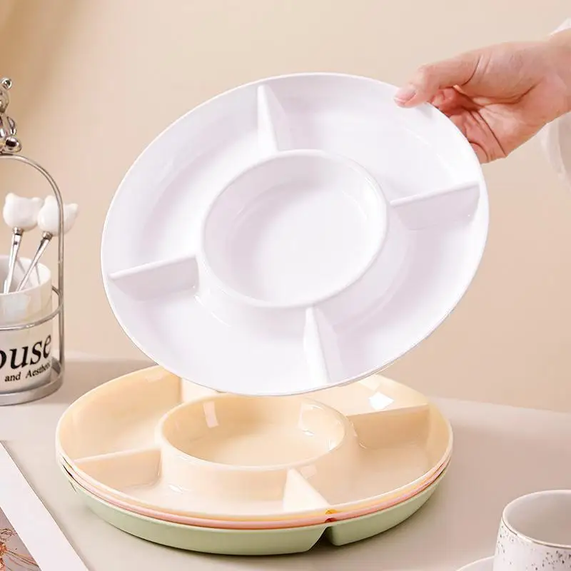 Food Grade Plastic Divided Snack Serving Tray 5 Compartments Center Dip Holder For Home Parties Movie Nights Family Gatherings