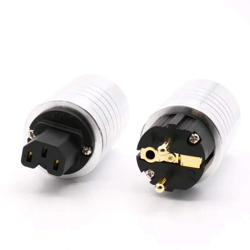 Conector de alimentación Hifi de audio BrassGold chapado en EU Schuko EUR + conector hembra IEC para cable de alimentación hifi enchufes de la UE