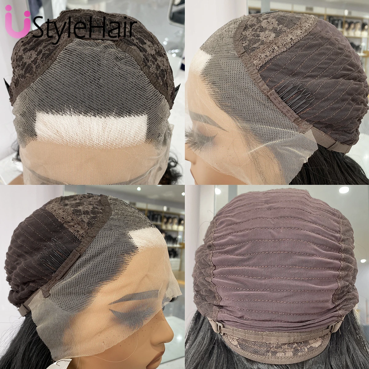 UStyleHair-Perruque ondulée courte noire avec reflets blancs pour femme, ligne de cheveux naturelle, devant en dentelle, mélange document 03/Wear, perruque cosplay