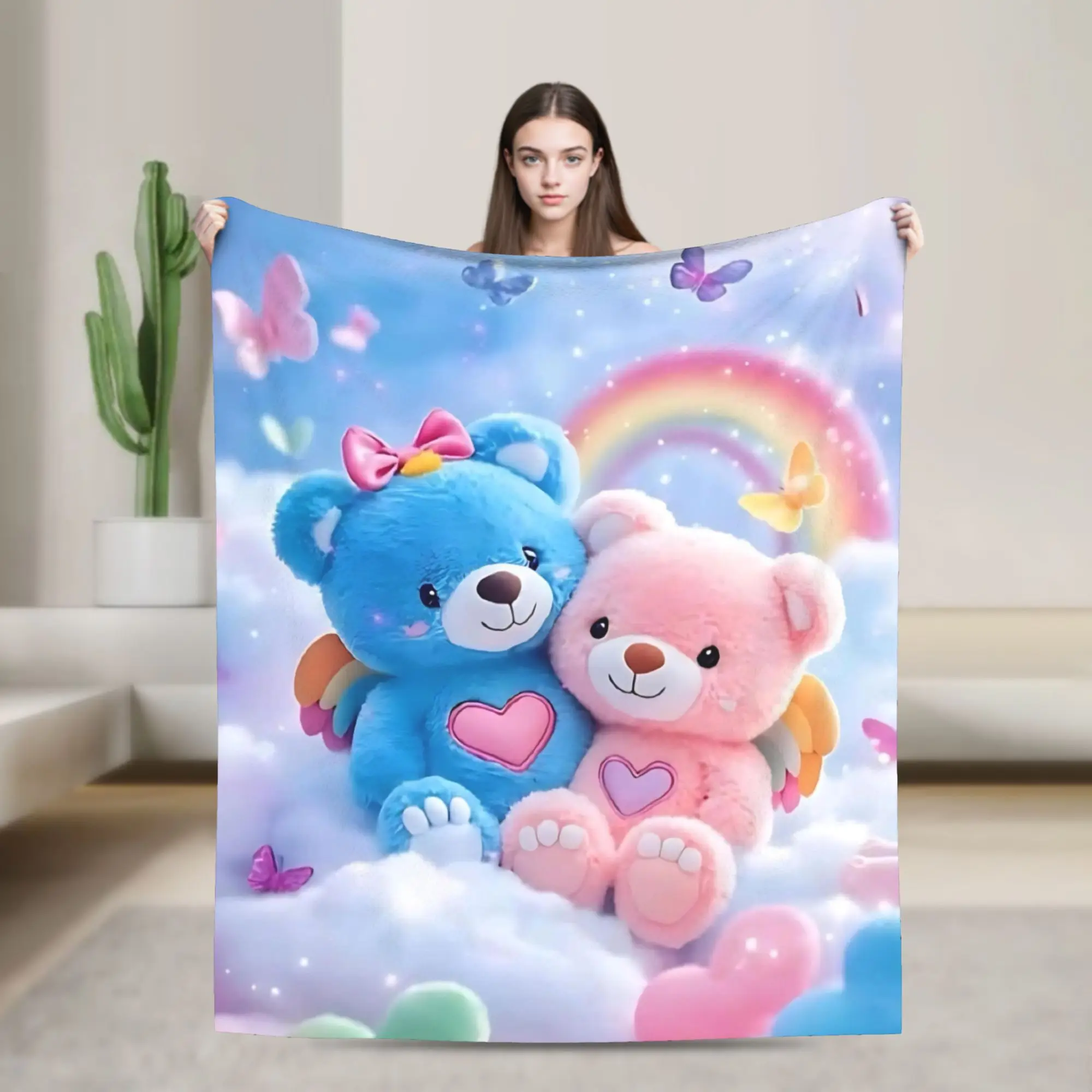 3D Teddys Bear Sweet Cartoon Lovely Knitted Blanket Velvet  Ultra-Soft Throw Blankets for Bedding Couch Bedroom Quilt