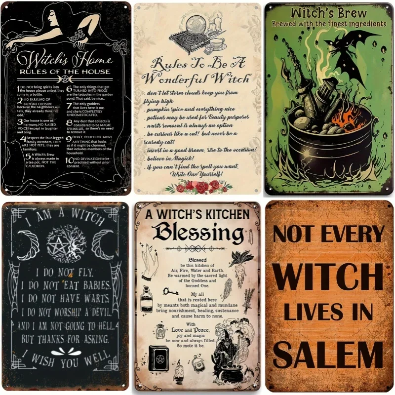 The House Witch Rules Halloween Halloween Decoration Metal Tin Sign Vintage Plaque Decor Wall Art Wall Room Home Restaurant