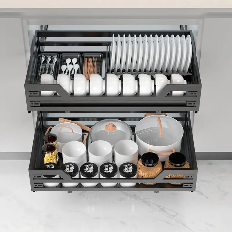 304 pull basket stainless steel damping buffer cabinet pull basket drawer bowl rack