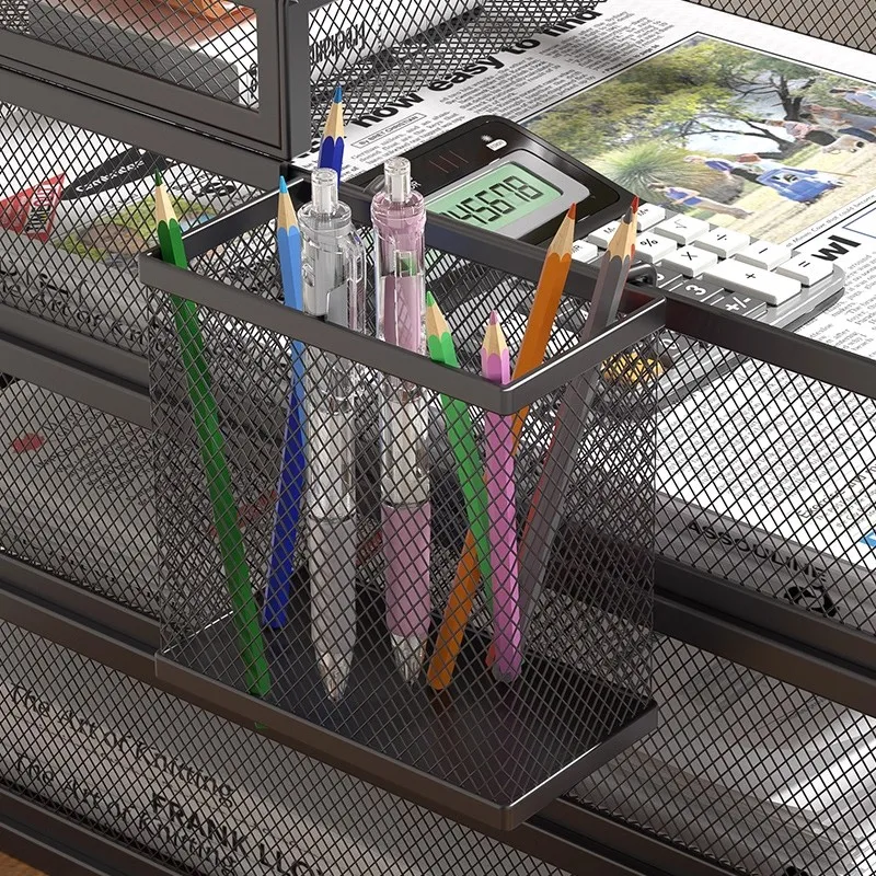 Hanging Pen Holder Metal Mesh Pencil Cup with Hooks Space Saving Desktop Organizer for Office School Home Study Desk