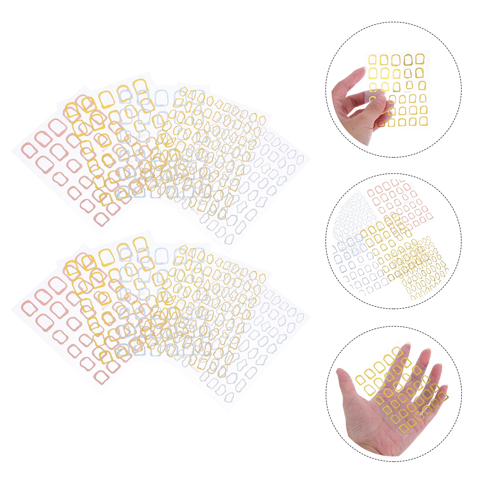 

10 Sheets Metallic Hollow Nail Art Stickers Gold Geometric Self Adhesive Decals for Women Modern DIY Manicure Decorations